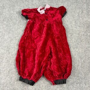 Sarah Kent Romper Baby Girl 24M Red Velvet Lace Trim Vintage Old Money Holiday